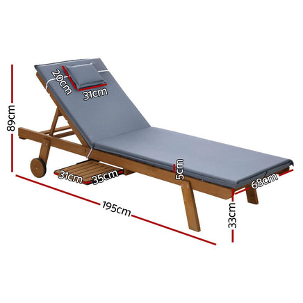 Sun Lounge Wooden Lounger Outdoor Furniture Day Bed Wheel Patio Grey Click Frenzy: The Main Event KingsWarehouse 