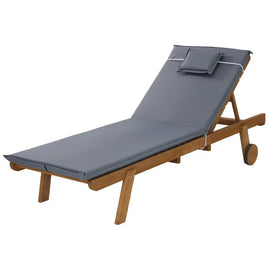 Sun Lounge Wooden Lounger Outdoor Furniture Day Bed Wheel Patio Grey Click Frenzy: The Main Event KingsWarehouse 