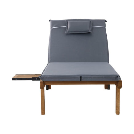 Sun Lounge Wooden Lounger Outdoor Furniture Day Bed Wheel Patio Grey Click Frenzy: The Main Event KingsWarehouse 