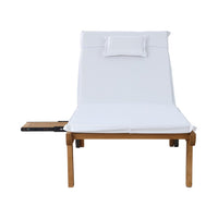 Sun Lounge Wooden Lounger Outdoor Furniture Day Bed Wheel Patio White KingsWarehouse 