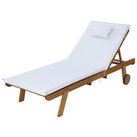 Sun Lounge Wooden Lounger Outdoor Furniture Day Bed Wheel Patio White KingsWarehouse 