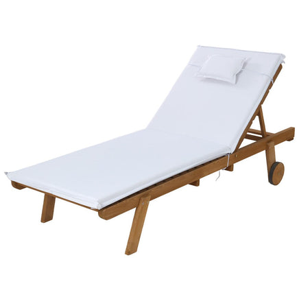 Sun Lounge Wooden Lounger Outdoor Furniture Day Bed Wheel Patio White KingsWarehouse 