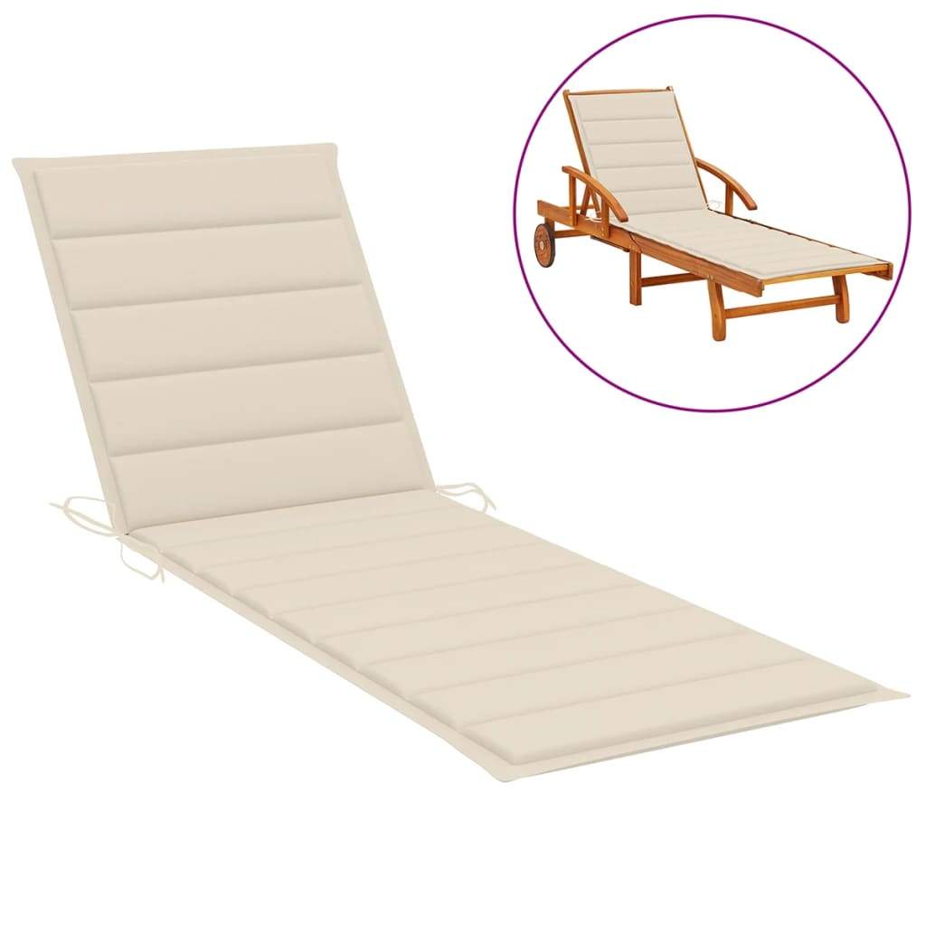 Sun Lounger Cushion Cream 200x70x4 cm Fabric Outdoor Furniture Kings Warehouse 