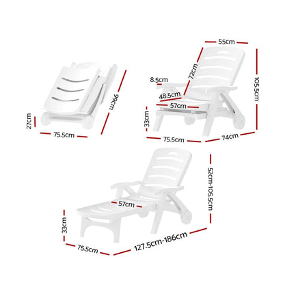 Sun Lounger Folding Chaise Lounge Chair Wheels Patio Outdoor Furniture Kings Warehouse 
