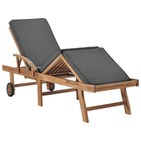Sun Lounger with Cushion Solid Teak Wood Dark Grey Kings Warehouse 