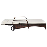 Sun Lounger with Cushion & Wheels Poly Rattan Brown Kings Warehouse 
