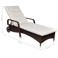 Sun Lounger with Cushion & Wheels Poly Rattan Brown Kings Warehouse 