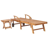 Sun Lounger with Table and Cushion Solid Teak Wood Outdoor Furniture Kings Warehouse 