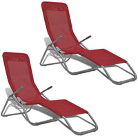 Sun Loungers 2 pcs Steel Frame and Textilene Red Kings Warehouse 