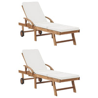 Sun Loungers with Cushions 2 pcs Solid Teak Wood Cream Kings Warehouse 