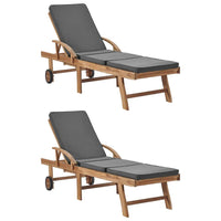 Sun Loungers with Cushions 2 pcs Solid Teak Wood Dark Grey Kings Warehouse 