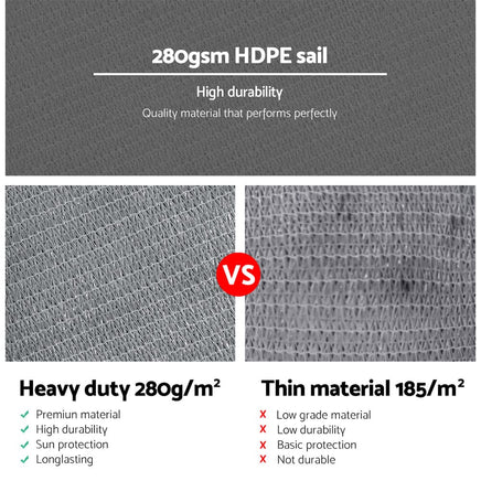 Sun Shade Sail Cloth Shadecloth Rectangle Canopy Grey 280gsm 3x3m Kings Warehouse 