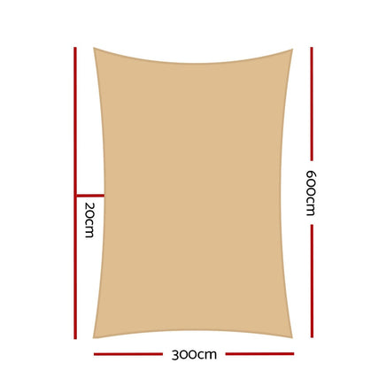 Sun Shade Sail Cloth Shadecloth Rectangle Heavy Duty Sand Canopy 3x6m Kings Warehouse 