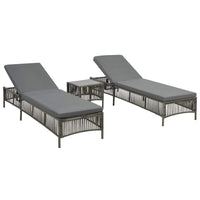 Sunloungers 2 pcs with Table Poly Rattan Grey Outdoor Furniture Kings Warehouse 