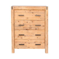 Tallboy with 4 Storage Drawers Solid Wooden Assembled in Oak Colour Kings Warehouse 