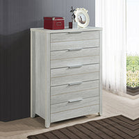 Tallboy with 5 Storage Drawers Natural Wood like MDF in White Ash Colour Kings Warehouse 