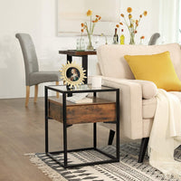 Tempered Glass End Table with Drawer and Rustic Shelf Stable Iron Frame living room Kings Warehouse 