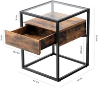 Tempered Glass End Table with Drawer and Rustic Shelf Stable Iron Frame living room Kings Warehouse 