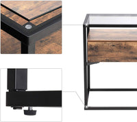 Tempered Glass End Table with Drawer and Rustic Shelf Stable Iron Frame living room Kings Warehouse 