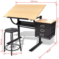 Three Drawers Drawing Table with Stool Kings Warehouse 