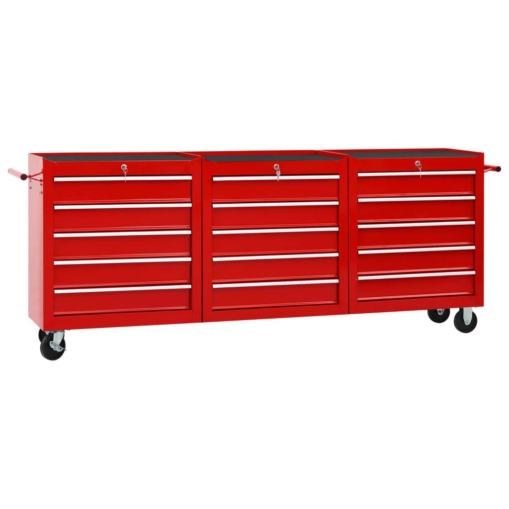 Tool Trolley with 15 Drawers Steel Red Kings Warehouse 