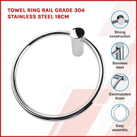 Towel Ring Rail Grade 304 Stainless Steel 18cm Kings Warehouse 