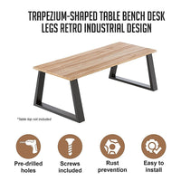 Trapezium-Shaped Table Bench Desk Legs Retro Industrial Design Fully Welded - Black Kings Warehouse 