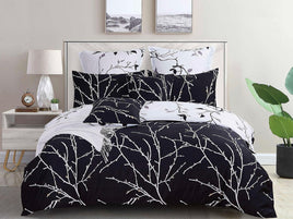Tree Reversible Queen Size Bed Quilt/Doona/Duvet Cover Set Black Kings Warehouse 