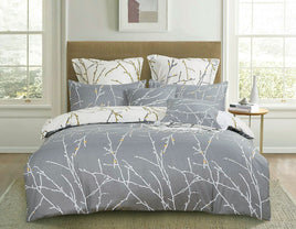 Tree Reversible Queen Size Grey Duvet Doona Quilt Cover Set Kings Warehouse 