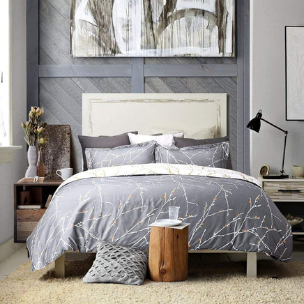 Tree Reversible Super King Size Grey Duvet Doona Quilt Cover Set Kings Warehouse 