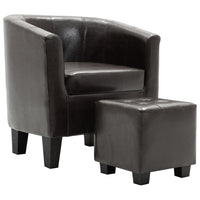 Tub Chair with Footstool Dark Brown Faux Leather living room Kings Warehouse 