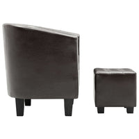 Tub Chair with Footstool Dark Brown Faux Leather living room Kings Warehouse 