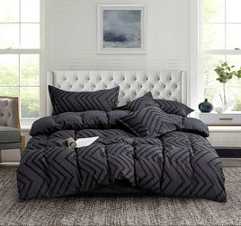 Tufted Boho Wave Jacquard Queen Size Black Duvet Doona Quilt Cover Set Kings Warehouse 