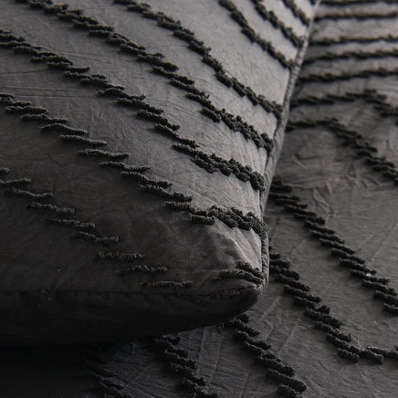 Tufted Boho Wave Jacquard Super King Size Black Duvet Doona Quilt Cover Set Kings Warehouse 