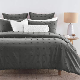 Tufted Dot Jacquard Queen Size Grey Duvet Doona Quilt Cover Set Kings Warehouse 