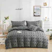 Tufted Dot Jacquard Super King Size Grey Duvet Doona Quilt Cover Set Kings Warehouse 