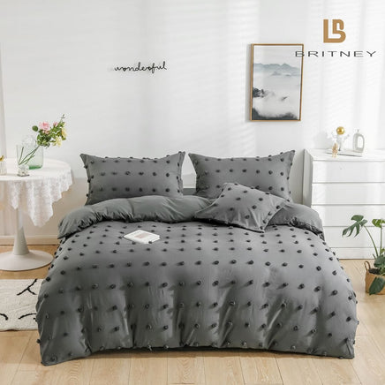 Tufted Dot Jacquard Super King Size Grey Duvet Doona Quilt Cover Set Kings Warehouse 