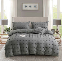 Tufted Dot Jacquard Super King Size Grey Duvet Doona Quilt Cover Set Kings Warehouse 