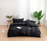 Tufted Textured Jacquard Super King Size Black Duvet Doona Quilt Cover Set Kings Warehouse 