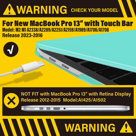 Turquoise MacBook Pro 13 Inch Case 2016-2023 M1 M2 A2338 A2289 A2251 A2159 Hard Shell Case Keyboard Cover Kings Warehouse 