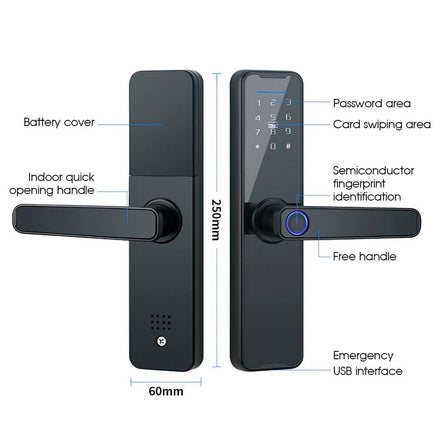 Tuya Home WIFI Smart Door Lock Biometric Fingerprint Smart Card Password Key USB KingsWarehouse 