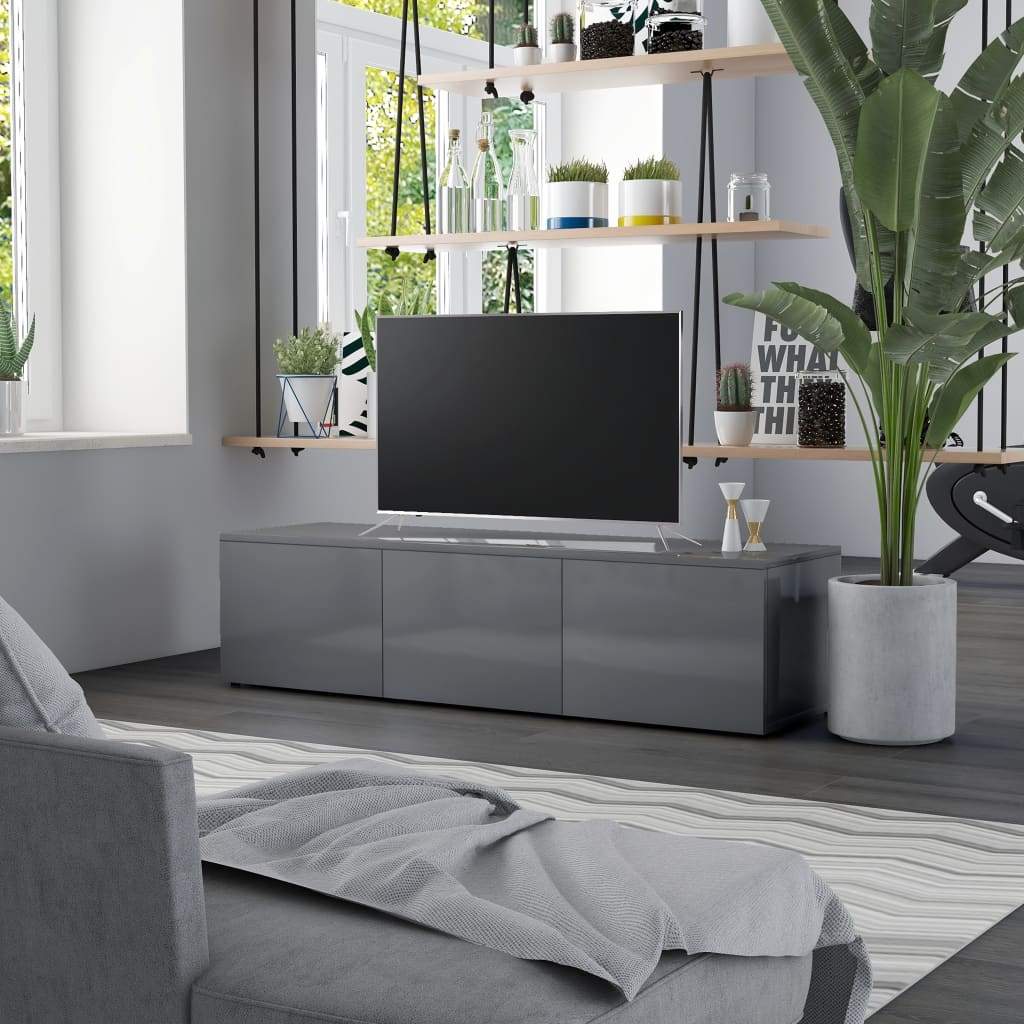 TV Cabinet High Gloss Grey 120x34x30 cm Living room Kings Warehouse 