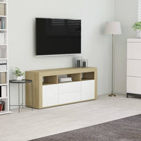 TV Cabinet White and Sonoma Oak 120x30x50 cm Living room Kings Warehouse 