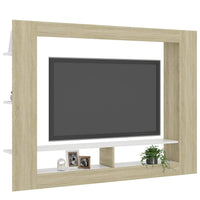 TV Cabinet White and Sonoma Oak 152x22x113 cm Living room Kings Warehouse 