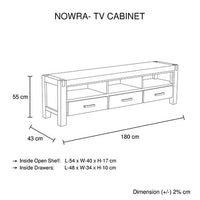 TV Cabinet with 3 Storage Drawers with Shelf Solid Acacia Wooden Frame Entertainment Unit in Oak Colour Kings Warehouse 