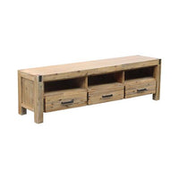 TV Cabinet with 3 Storage Drawers with Shelf Solid Acacia Wooden Frame Entertainment Unit in Oak Colour Kings Warehouse 