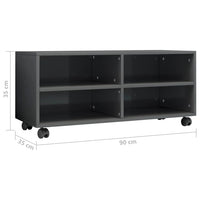 TV Cabinet with Castors High Gloss Grey 90x35x35 cm Living room Kings Warehouse 
