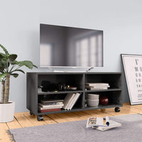 TV Cabinet with Castors High Gloss Grey 90x35x35 cm