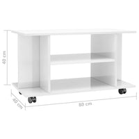 TV Cabinet with Castors High Gloss White 80x40x40 cm Living room Kings Warehouse 