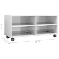TV Cabinet with Castors High Gloss White 90x35x35 cm Living room Kings Warehouse 